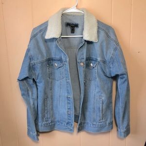 Forever 21 Sherpa Collar Faux Denim Jacket